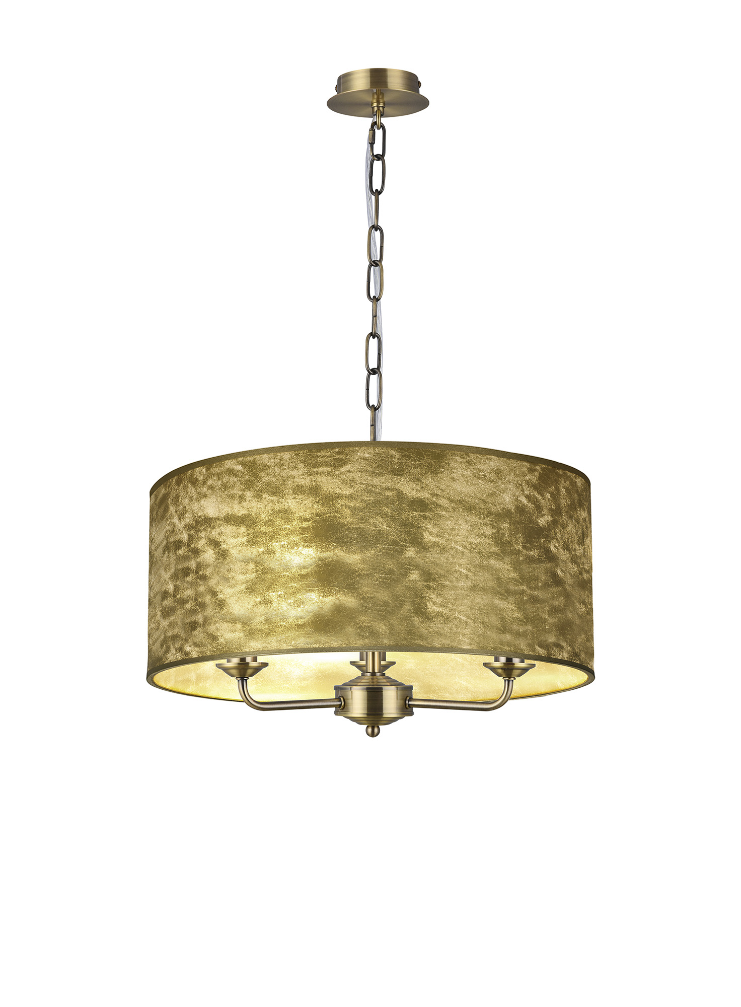 DK0855  Banyan 50cm 3 Light Pendant Antique Brass, Gold Leaf